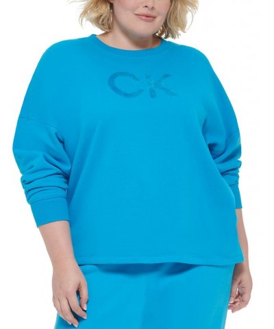 Plus Size Logo Fleece Crewneck Sweatshirt Blue $19.24 Sweatshirts