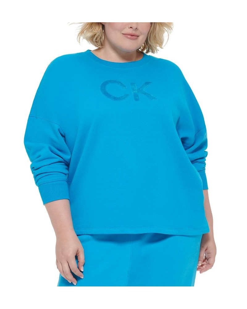 Plus Size Logo Fleece Crewneck Sweatshirt Blue $19.24 Sweatshirts