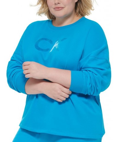 Plus Size Logo Fleece Crewneck Sweatshirt Blue $19.24 Sweatshirts