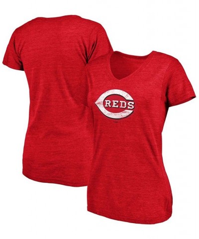 Women's Heathered Red Cincinnati Reds Core Weathered Tri-Blend V-Neck T-shirt Heather Red $25.64 Tops