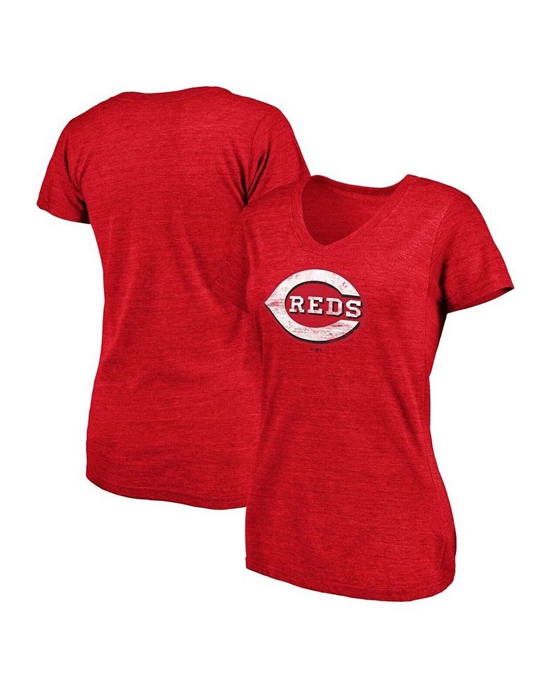 Women's Heathered Red Cincinnati Reds Core Weathered Tri-Blend V-Neck T-shirt Heather Red $25.64 Tops