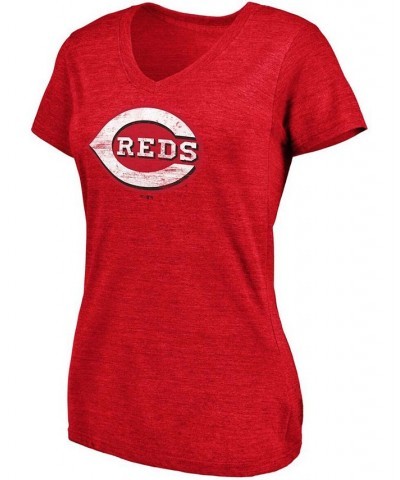 Women's Heathered Red Cincinnati Reds Core Weathered Tri-Blend V-Neck T-shirt Heather Red $25.64 Tops