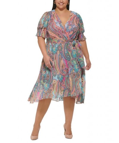 Plus Size Paisley Elbow-Sleeve Dress Hot Pink Multi $49.17 Dresses