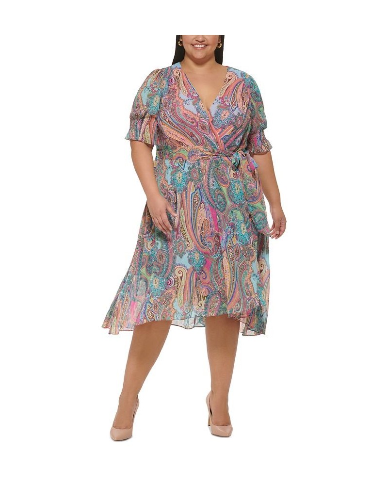 Plus Size Paisley Elbow-Sleeve Dress Hot Pink Multi $49.17 Dresses