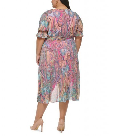 Plus Size Paisley Elbow-Sleeve Dress Hot Pink Multi $49.17 Dresses