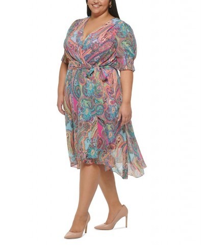 Plus Size Paisley Elbow-Sleeve Dress Hot Pink Multi $49.17 Dresses