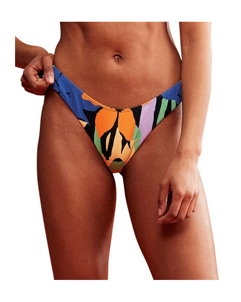 Juniors' Color Jam Printed High-Leg Bikini Bottoms Anthracite Flower Jammin $29.00 Swimsuits