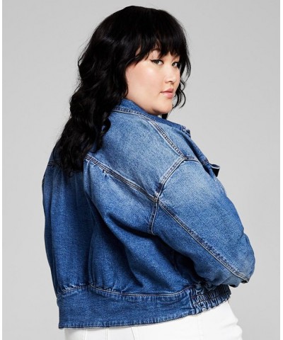 Trendy Plus Size Ruched Back Jean Jacket Forget Me Not $20.03 Jackets