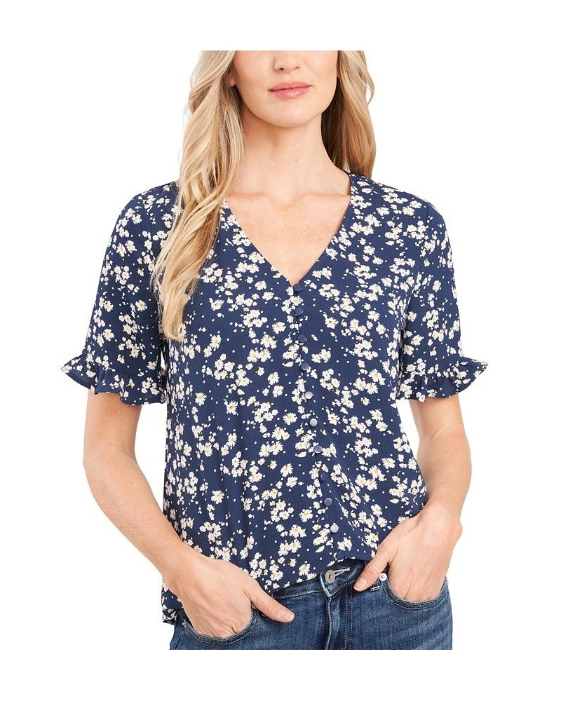 Women's Daisy Dots Ruffled Sleeve Top Blue Daisy Dots $32.39 Tops