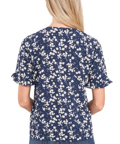 Women's Daisy Dots Ruffled Sleeve Top Blue Daisy Dots $32.39 Tops