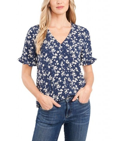 Women's Daisy Dots Ruffled Sleeve Top Blue Daisy Dots $32.39 Tops