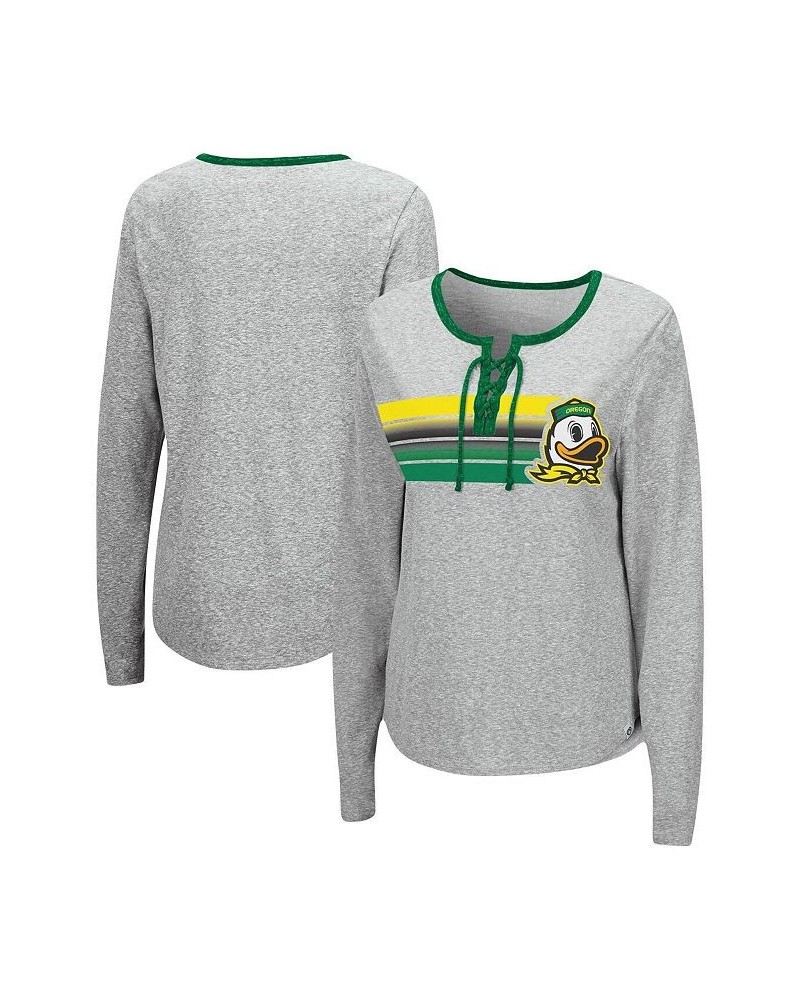 Women's Heathered Gray Oregon Ducks Sundial Tri-Blend Long Sleeve Lace-Up T-shirt Heathered Gray $25.99 Tops