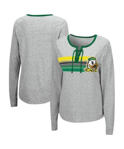 Women's Heathered Gray Oregon Ducks Sundial Tri-Blend Long Sleeve Lace-Up T-shirt Heathered Gray $25.99 Tops