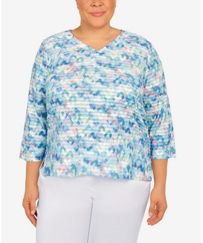 Plus Size Set Sail Abstract Texture V-neck Top Multi $30.87 Tops