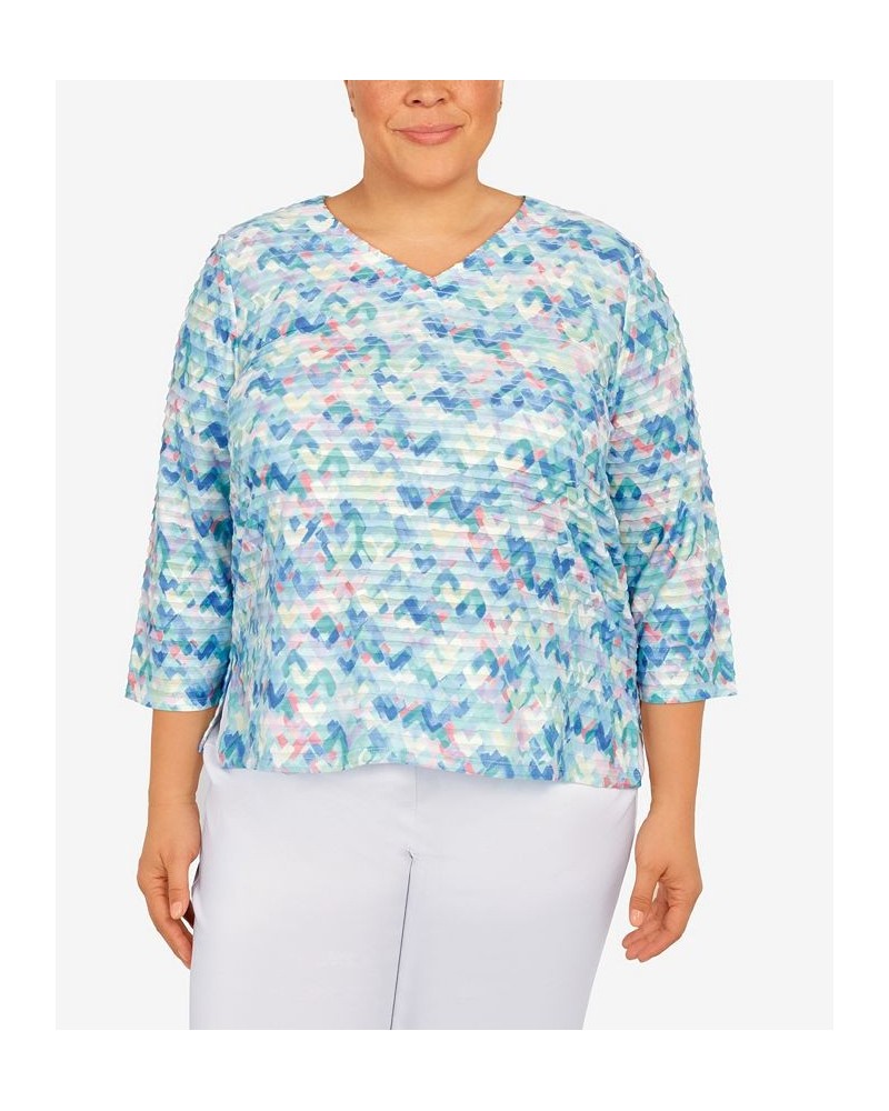 Plus Size Set Sail Abstract Texture V-neck Top Multi $30.87 Tops