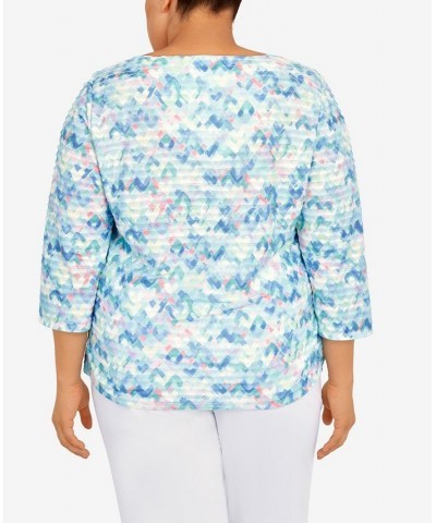 Plus Size Set Sail Abstract Texture V-neck Top Multi $30.87 Tops