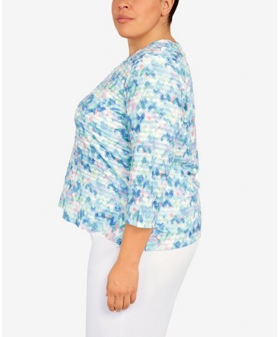 Plus Size Set Sail Abstract Texture V-neck Top Multi $30.87 Tops