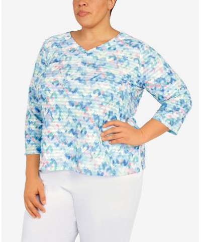 Plus Size Set Sail Abstract Texture V-neck Top Multi $30.87 Tops