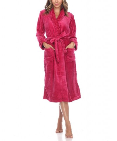 Women's Long Cozy Loungewear Belted Robe Burgundy $24.19 Sleepwear