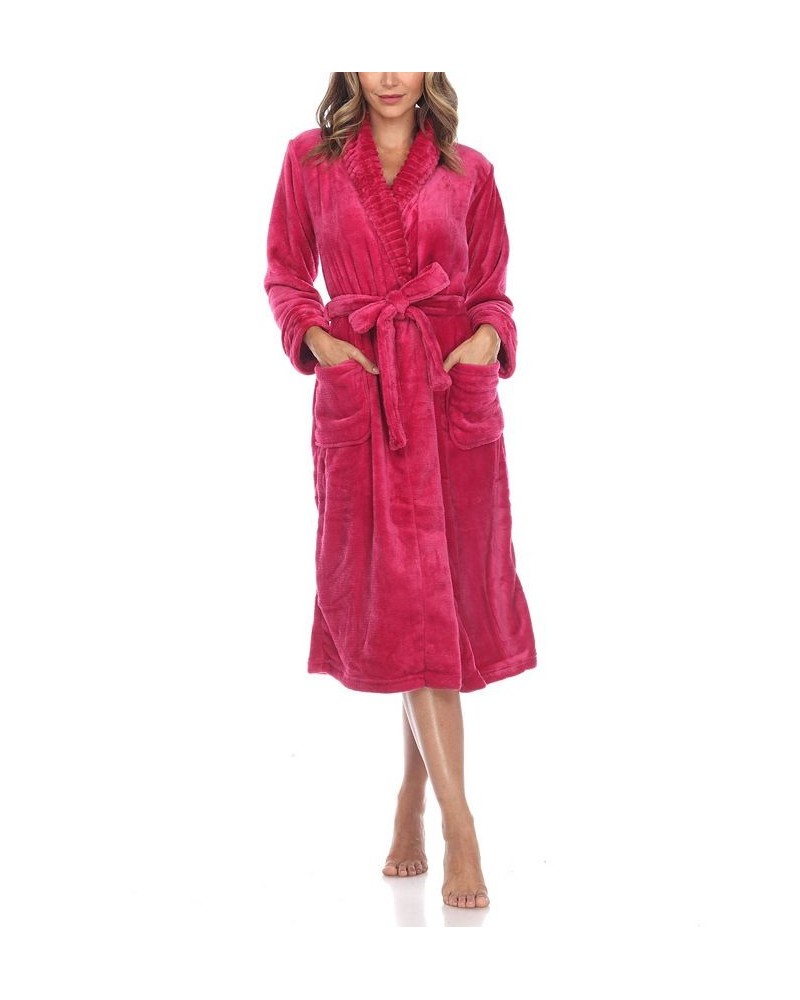 Women's Long Cozy Loungewear Belted Robe Burgundy $24.19 Sleepwear