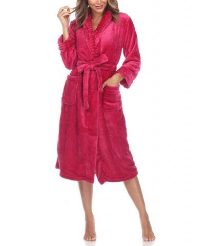 Women's Long Cozy Loungewear Belted Robe Burgundy $24.19 Sleepwear