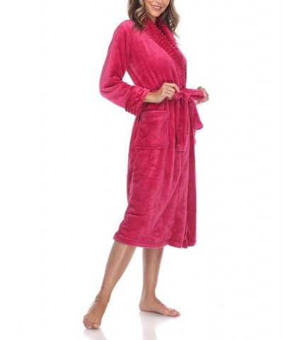 Women's Long Cozy Loungewear Belted Robe Burgundy $24.19 Sleepwear