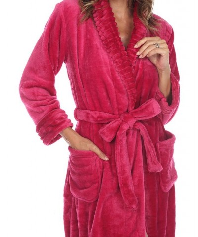 Women's Long Cozy Loungewear Belted Robe Burgundy $24.19 Sleepwear