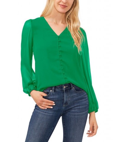 Women's Long Sleeve Button Up Blouse Lush Green $43.61 Tops