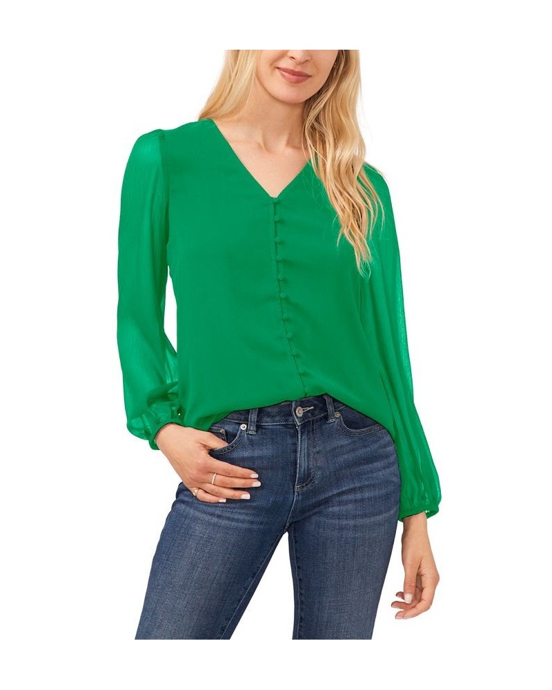 Women's Long Sleeve Button Up Blouse Lush Green $43.61 Tops