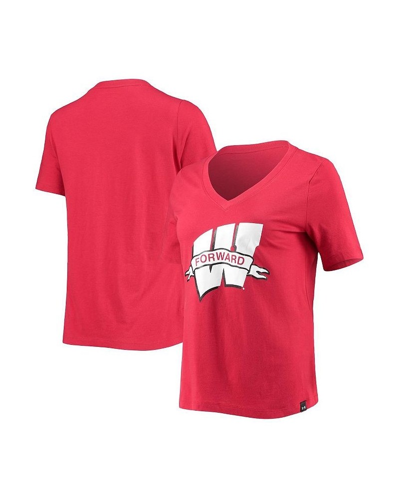 Women's Red Wisconsin Badgers Forward V-Neck T-shirt Red $16.72 Tops