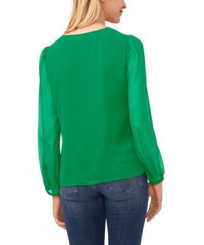 Women's Long Sleeve Button Up Blouse Lush Green $43.61 Tops