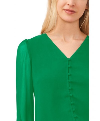 Women's Long Sleeve Button Up Blouse Lush Green $43.61 Tops