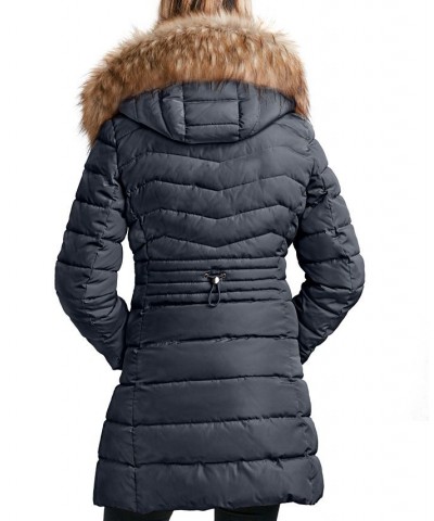 Women's Faux-Fur-Trim Hooded Puffer Coat Blue $61.20 Coats