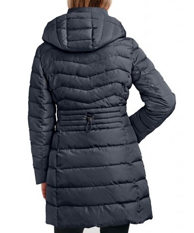 Women's Faux-Fur-Trim Hooded Puffer Coat Blue $61.20 Coats