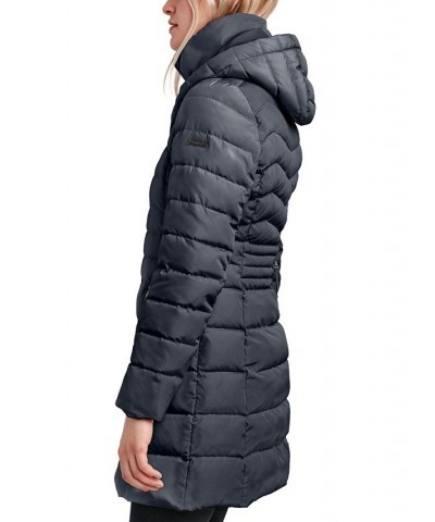 Women's Faux-Fur-Trim Hooded Puffer Coat Blue $61.20 Coats