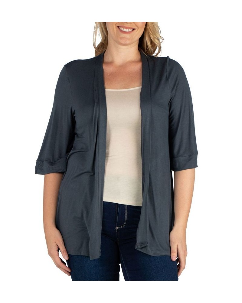 Plus Size Elbow Length Open Front Cardigan Gray $33.54 Sweaters