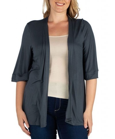 Plus Size Elbow Length Open Front Cardigan Gray $33.54 Sweaters