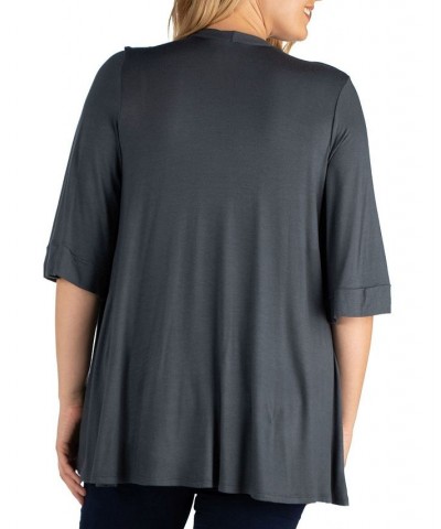 Plus Size Elbow Length Open Front Cardigan Gray $33.54 Sweaters