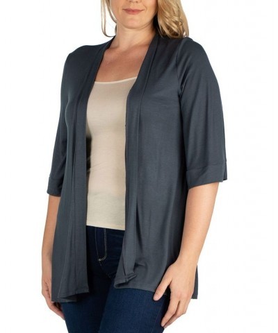 Plus Size Elbow Length Open Front Cardigan Gray $33.54 Sweaters