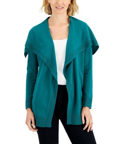 Petite Envelope-Neck Open-Front Solid Cardigan Highland Green $13.22 Sweaters