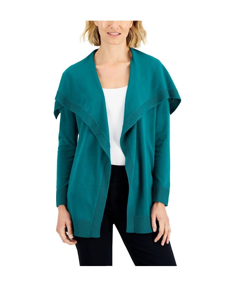 Petite Envelope-Neck Open-Front Solid Cardigan Highland Green $13.22 Sweaters