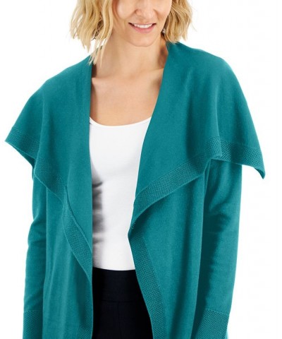 Petite Envelope-Neck Open-Front Solid Cardigan Highland Green $13.22 Sweaters