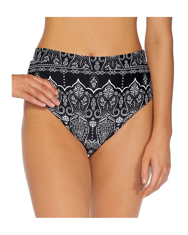 Juniors' Seashell Printed Tie-Front Bikini Top & High-Waist Bikini Bottoms Black/White $30.24 Swimsuits