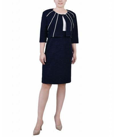 Petite Two Piece Jacket and Dress Set Navy Blazer $15.87 Dresses