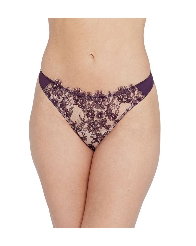 Women's Entice Eyelash Lace Trim Thong 371143 Majestic / Nylon $13.69 Panty