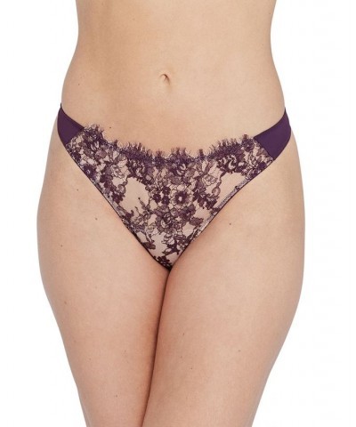 Women's Entice Eyelash Lace Trim Thong 371143 Majestic / Nylon $13.69 Panty