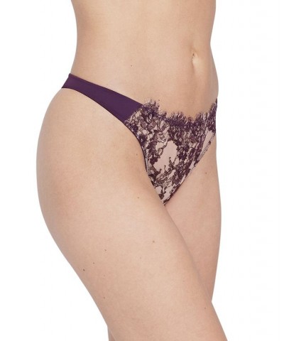 Women's Entice Eyelash Lace Trim Thong 371143 Majestic / Nylon $13.69 Panty