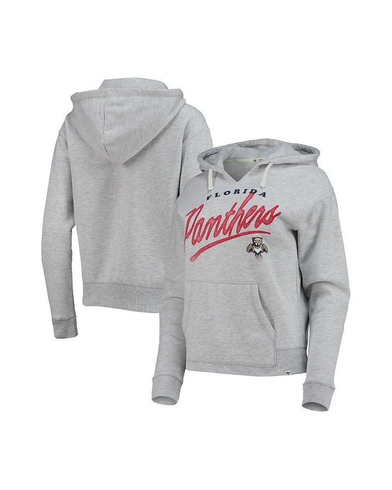 Women's Heathered Gray Florida Panthers Cross Script Kennedy V-Neck Pullover Hoodie Gray $31.71 Sweatshirts