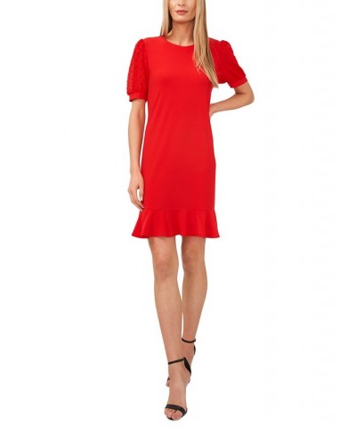 Puffed Dot Sleeve Dress Red $36.15 Dresses