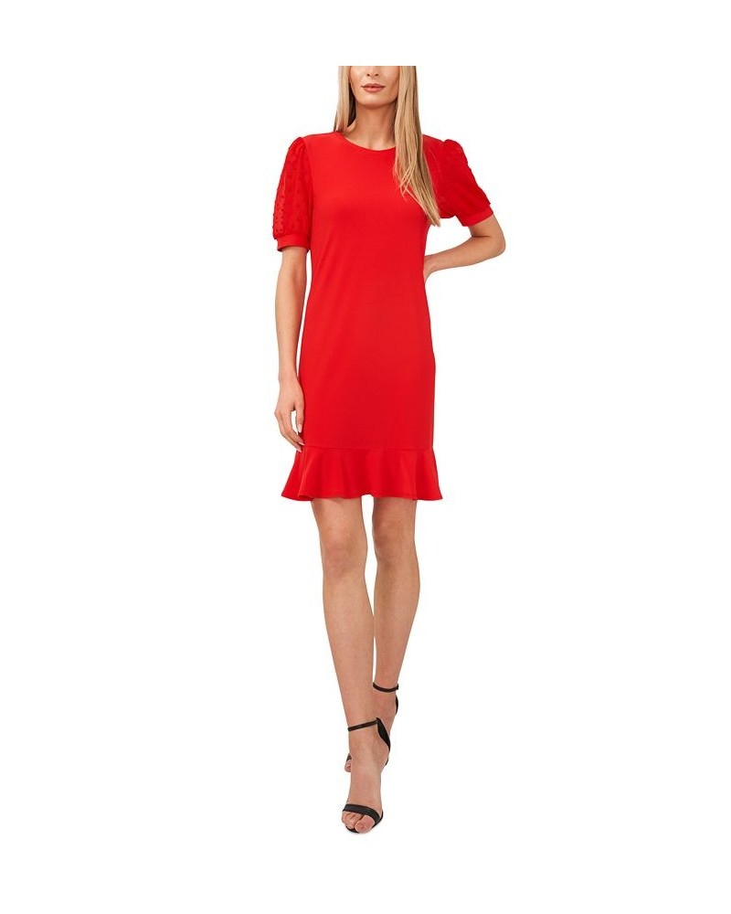 Puffed Dot Sleeve Dress Red $36.15 Dresses